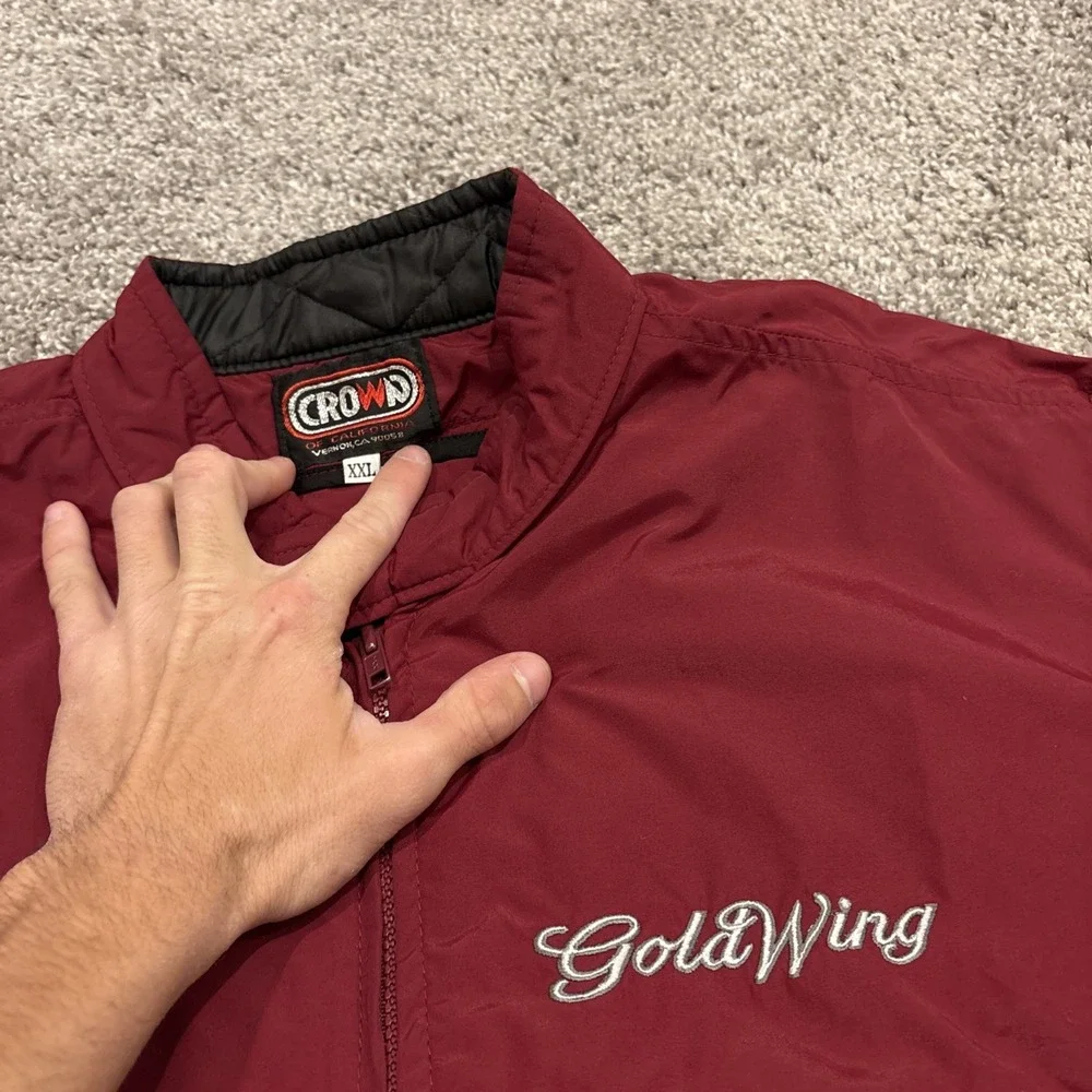 Vintage Crown Honda Gold Wing Motorcycle Biker Jacket Red Grey 2XL Windbreaker